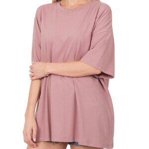ZENANA Women's Oversized Pink Tee Shirt